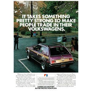 1972 AMC Gremlin Trade in Volkswagen Vintage Print Ad Traffic Cop Park Wall Art